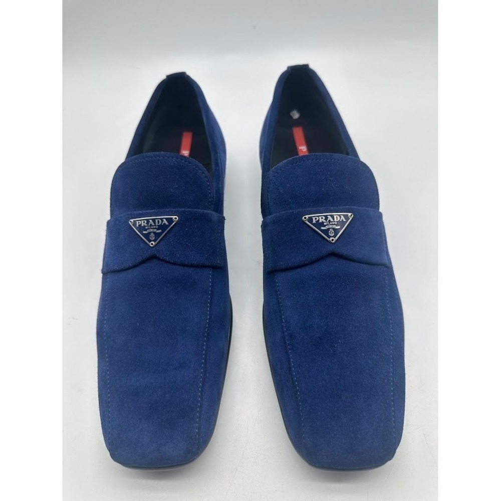 PRADA Men Blue Suede Triangle Logo Loafers EU 39 US 6 Made Italy Luxury 3A1339